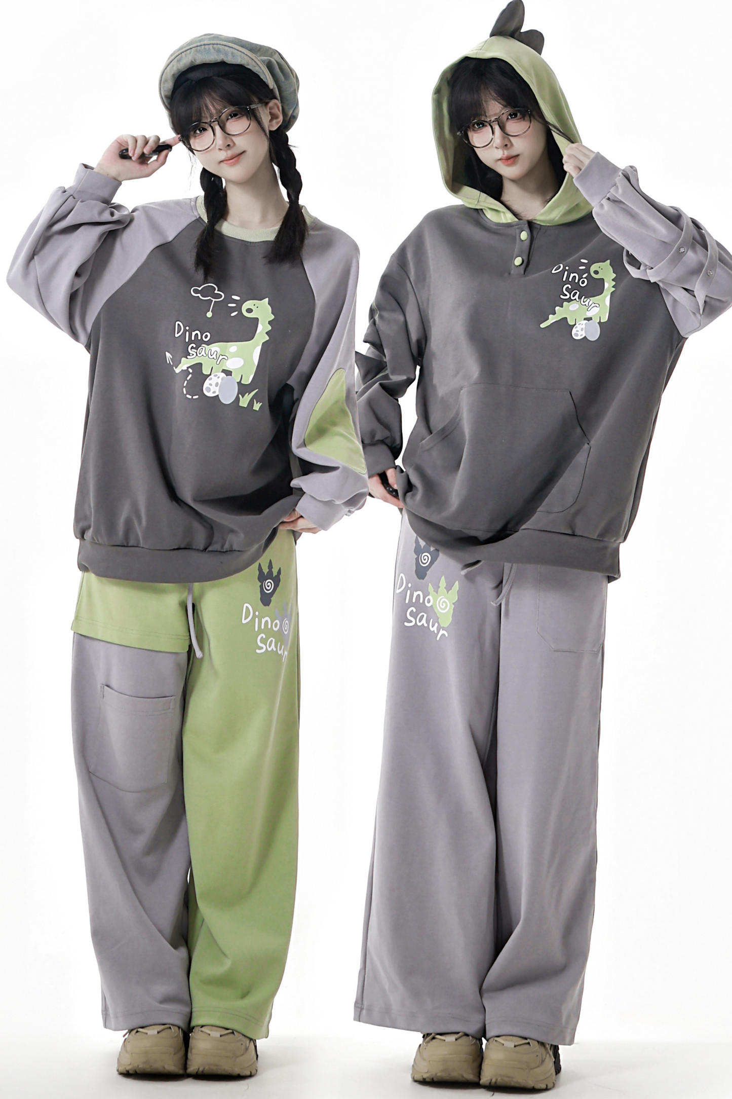 フォレストティーカジュアルフードスウェットス+スウェット+アシメパンツ+カジュアルパンツ