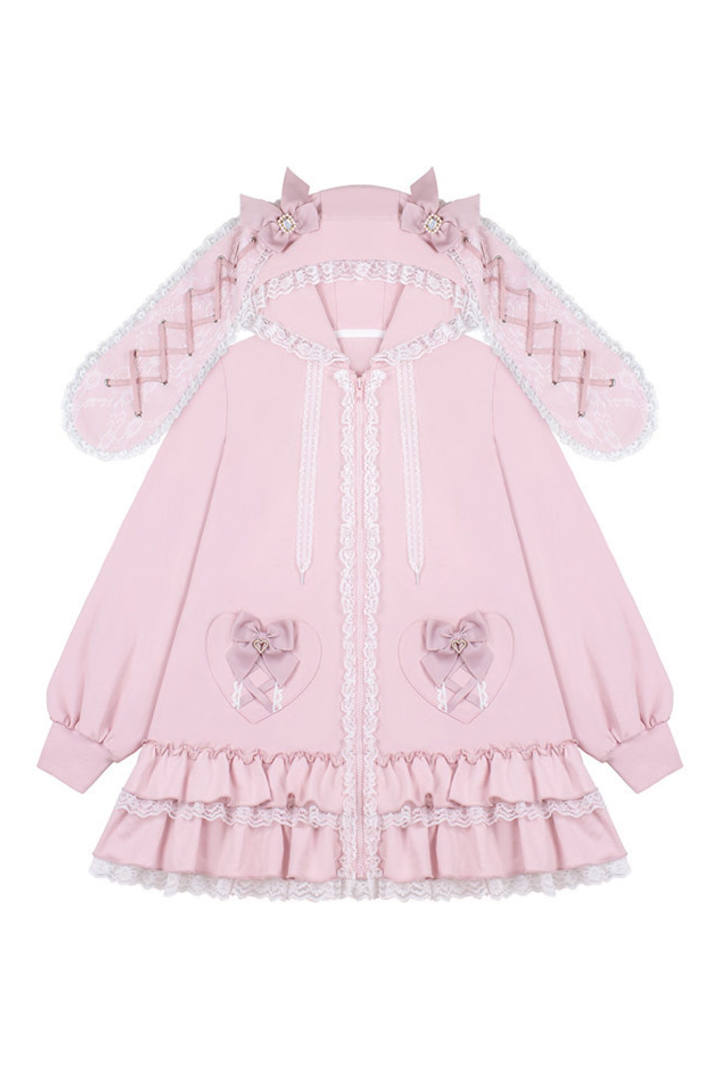 스위트 하트 토끼 후드 프릴 재킷