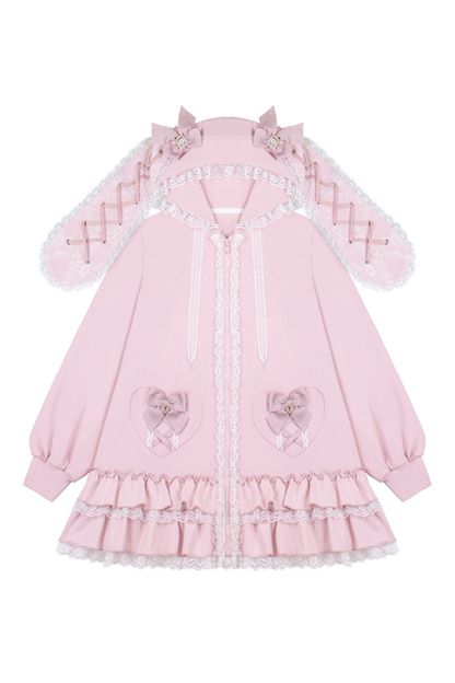 스위트 하트 토끼 후드 프릴 재킷