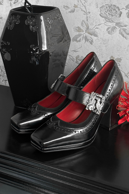 ナイトレイヴンゴシックダークレザーパンプス