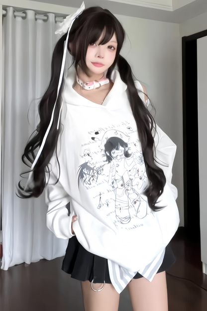 ボーダーうさ耳フードルーズスウェット