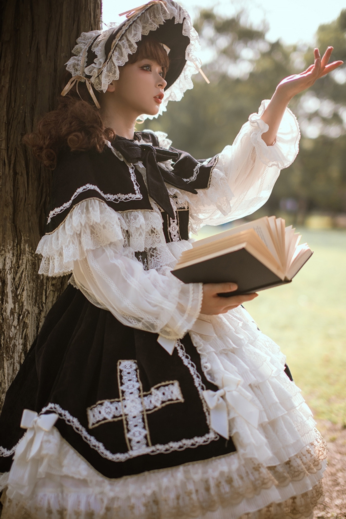 ゴシックドールレースジャンパースカート+ベイビーキャップ+ヘアバンド+ショール