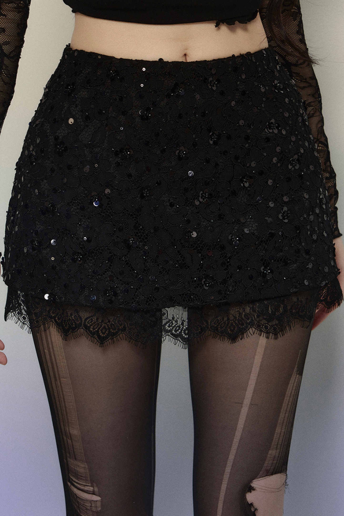 Sequined Lace Tight Skirt