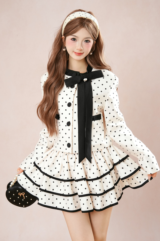 フレンチドットジャケット+ティアードスカート