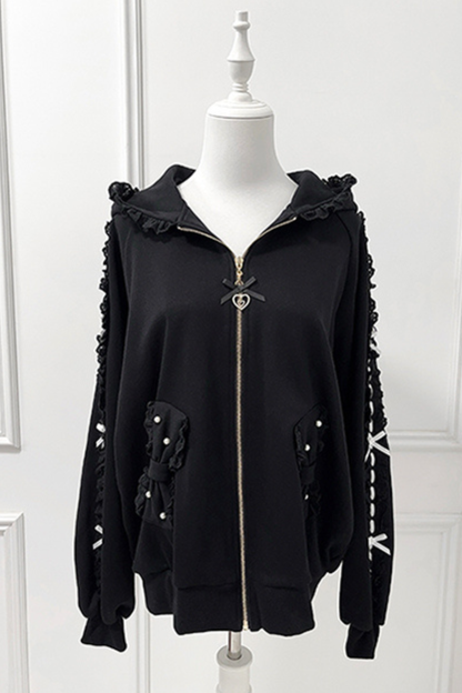 ネクラリボンフリルフードパーカー