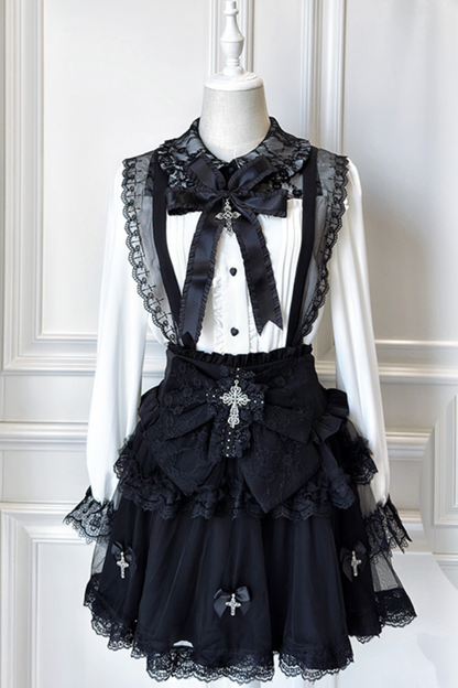 Dark windcloth shirt + skirt + ribbon