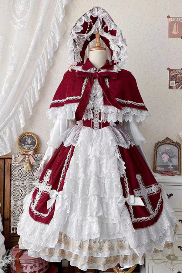 ゴシックドールレースジャンパースカート+ボンネット+ショール