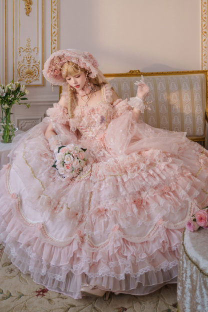 スイートフラワーゴージャスティーパーティーロングロリータドレス