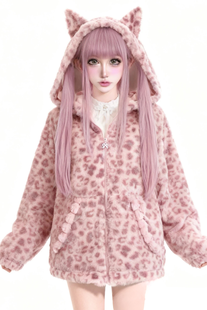 レオパード猫耳ファーコート