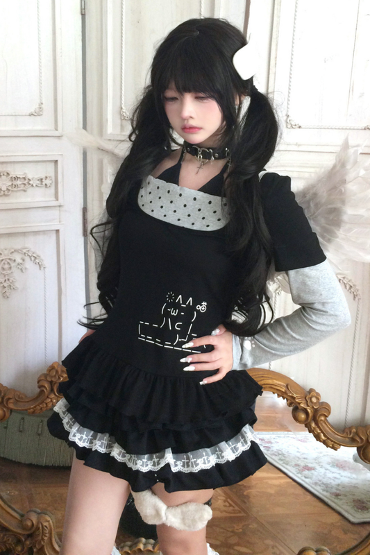 Dark Sweet Dot Top + Skirt