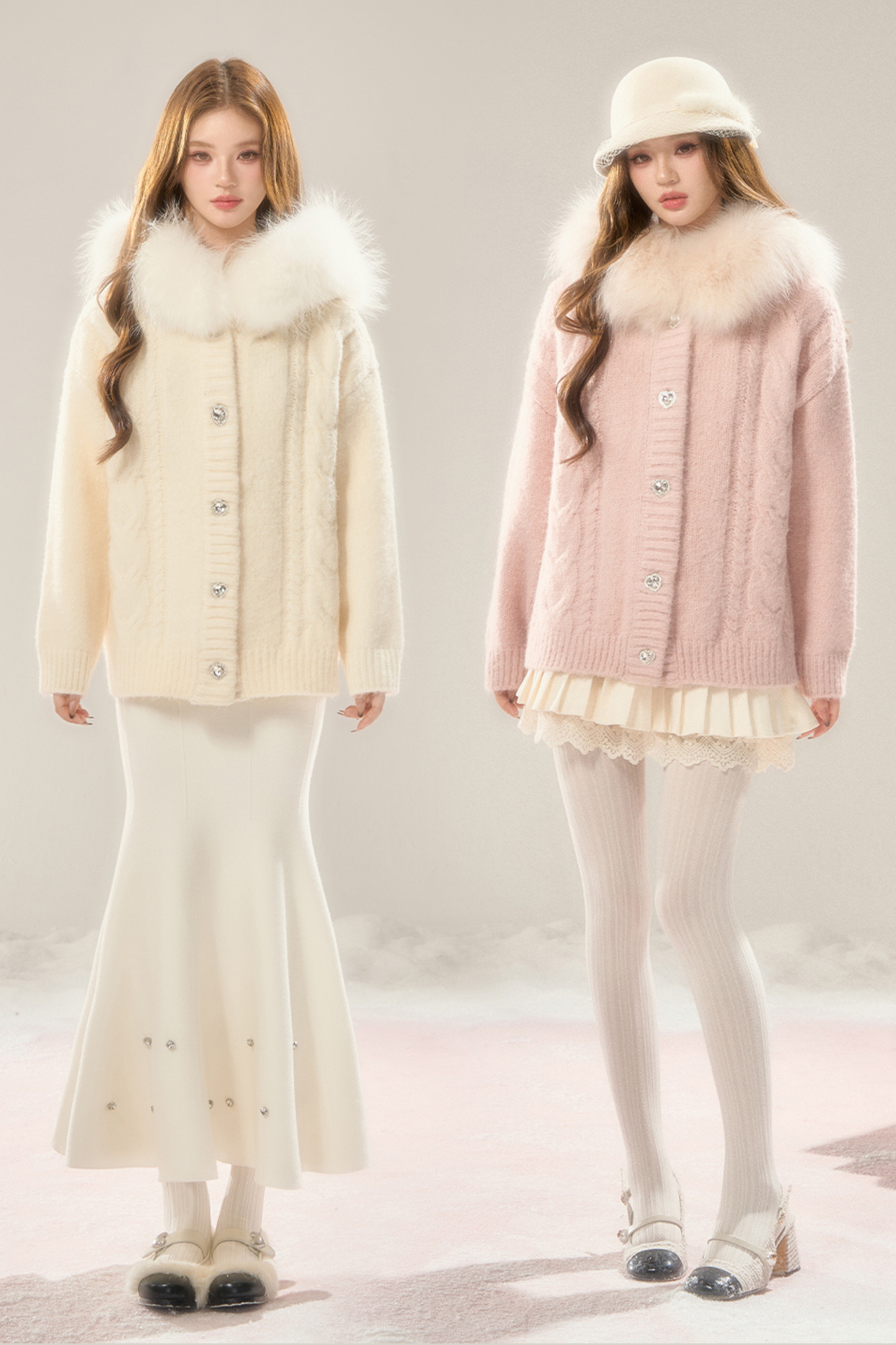 Sweet Fur Collar Hooded Knit Cardigan