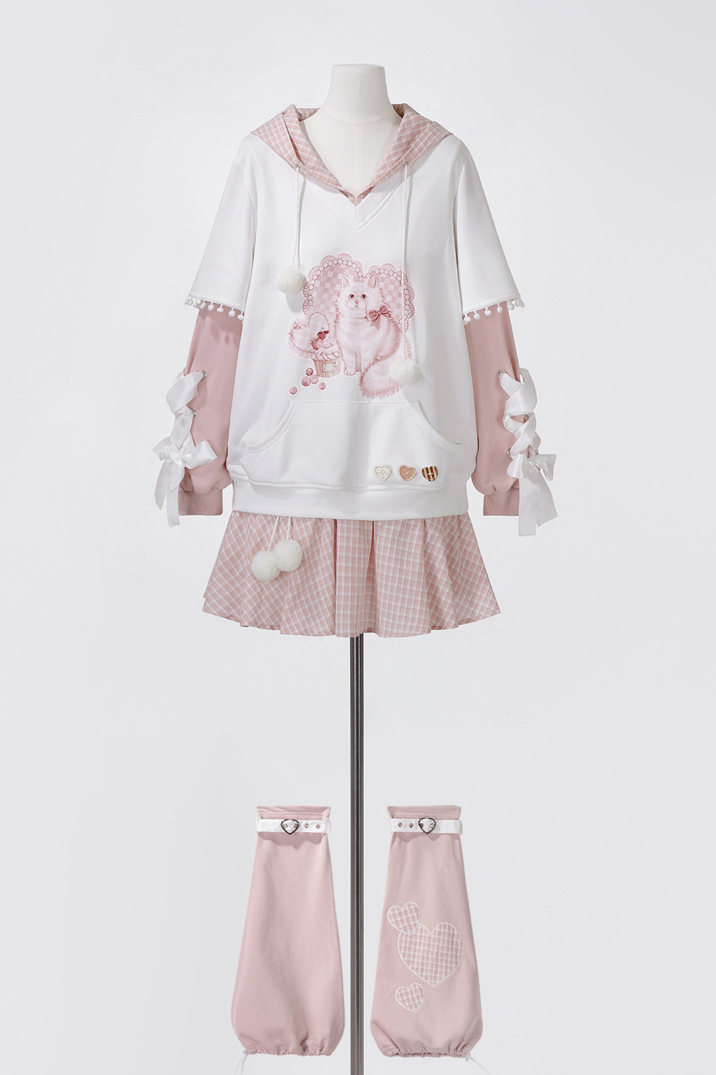 スイートキャットフードトップス+スカート+レッグウォーマー