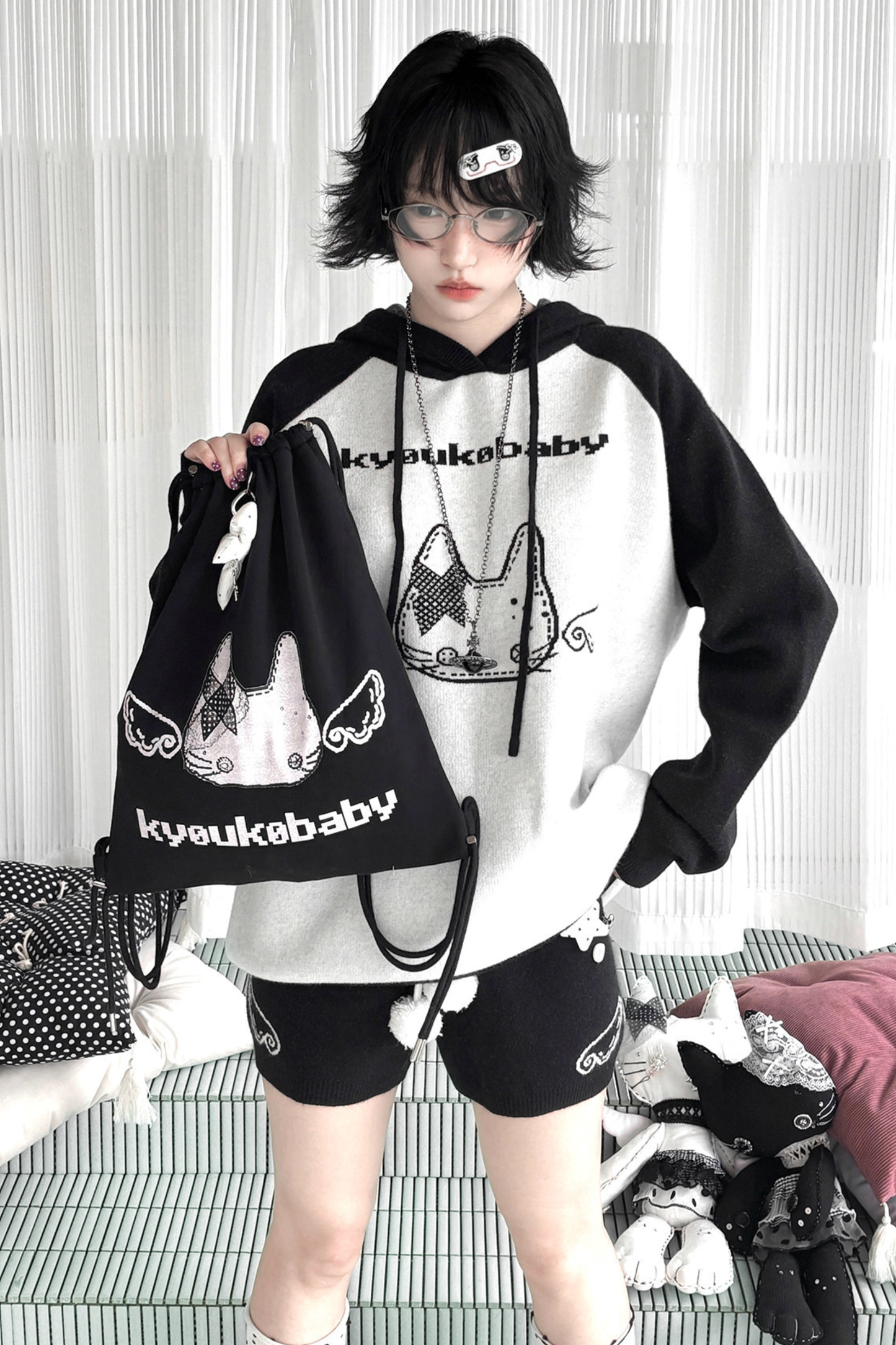 Hoodie Loose Top + Pants + Bag + Ribbon + Leg Warmers