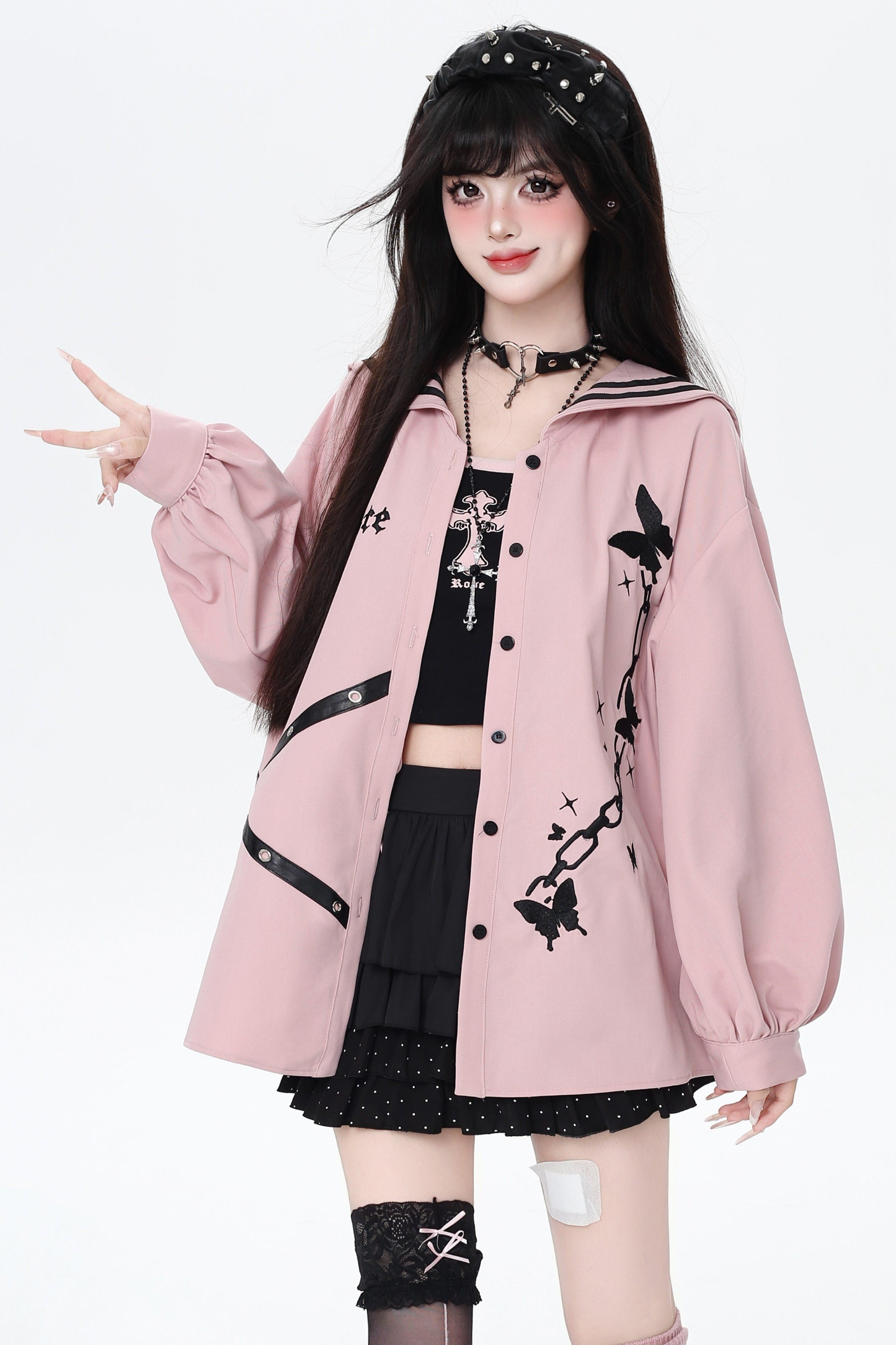 ダークレースアップセーラーシャツ