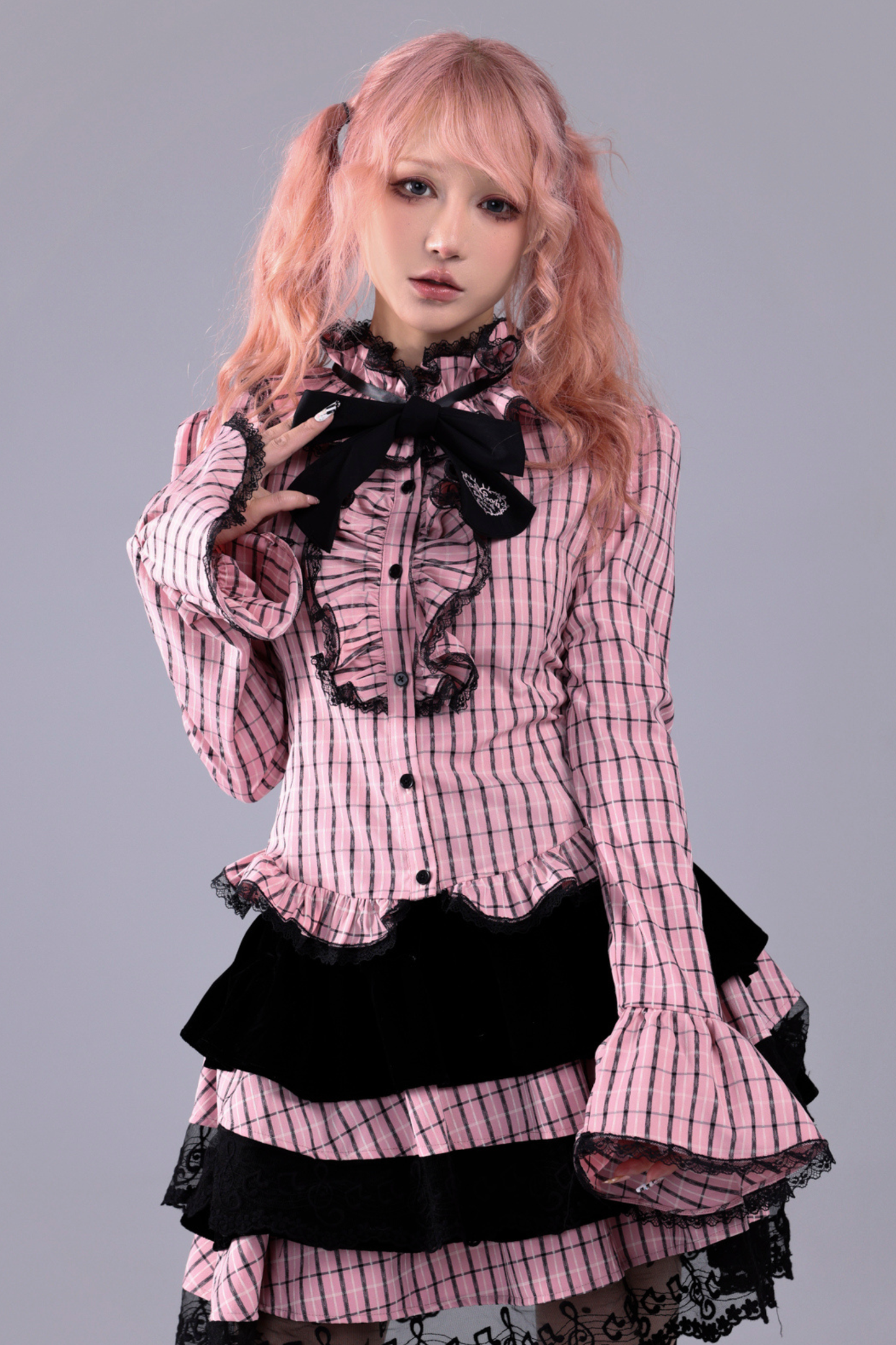 プラッドラッフルカラーブラウス