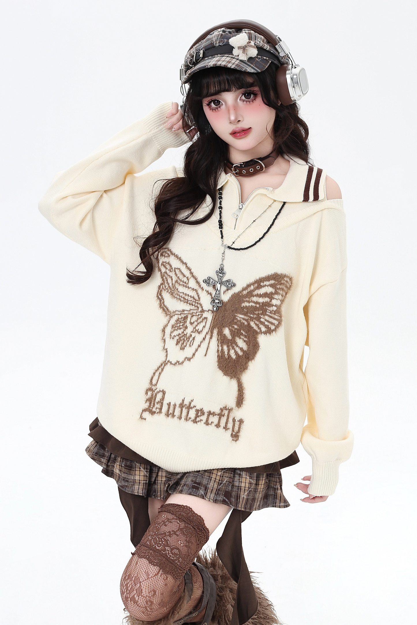 バタフライオフショルダーニットセーター