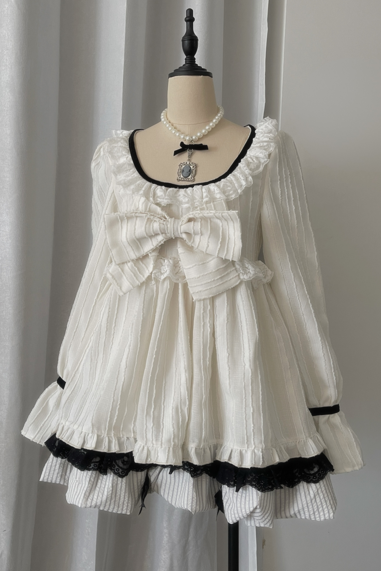 Gothic Frill Open Collar Ribbon Dress