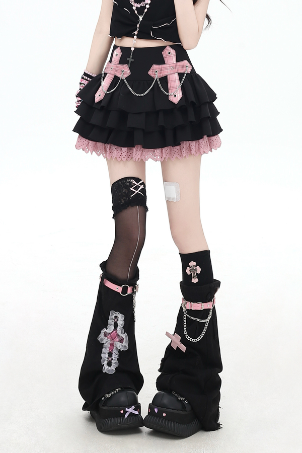 Plaid Chain Tiered Skirt