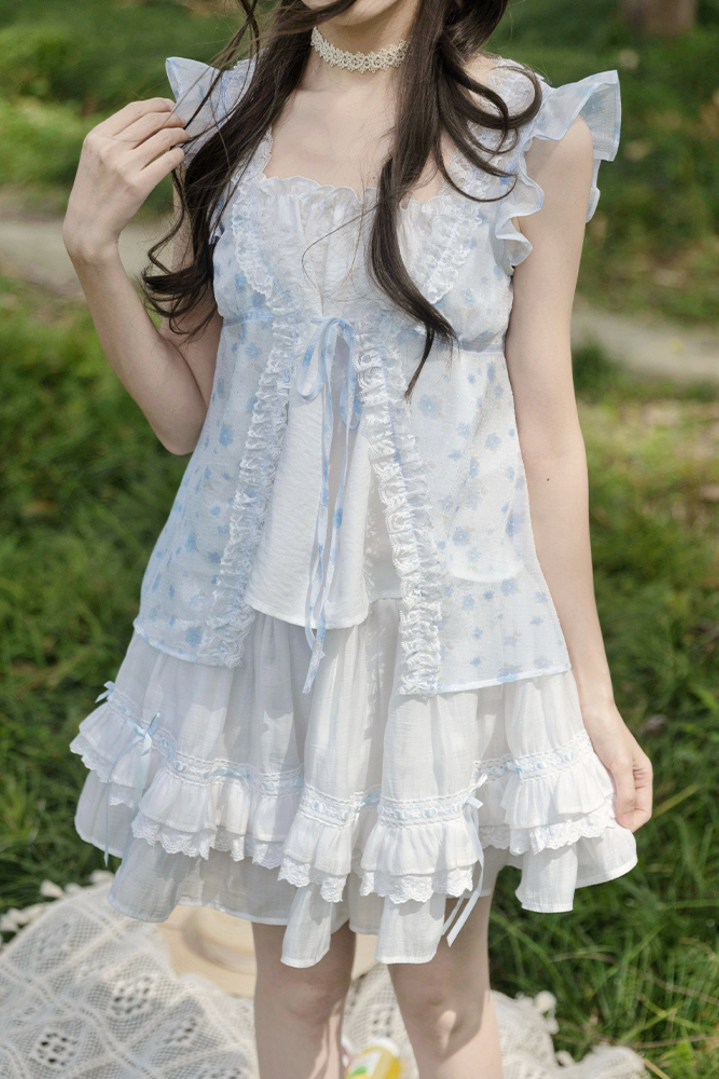 Antique Blossom Mesh Blouse + Skirt