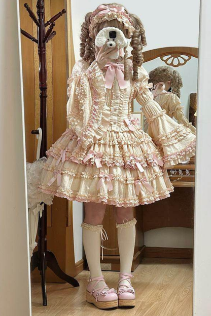 ピュアガールリボンロリータスカート+インナー+ベスト+ヘアバンド+スリーブ