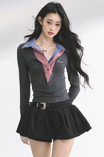 French overcheck slimming design top