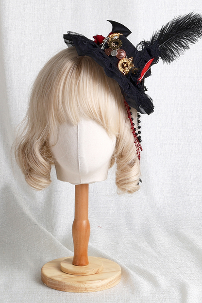 Gothic Rose Feather Hat + Bonnet + Hairband + Feather Clip