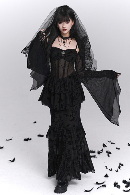 ゴーストガールゴシックマーメイドドレス＋シアーアウター