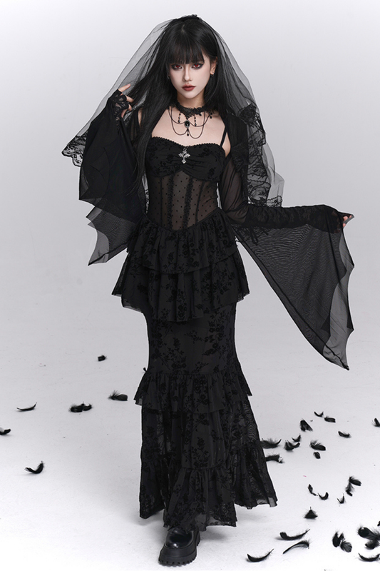Ghost Girl Gothic Mermaid Dress + Sheer Outerwear