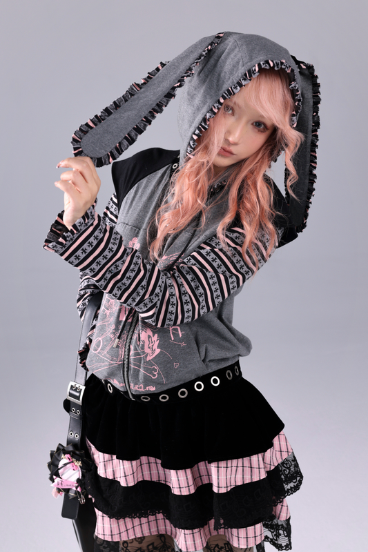 ラビットイヤーフードパンクパーカー