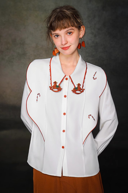 Stitched Retro Contrast White Shirt