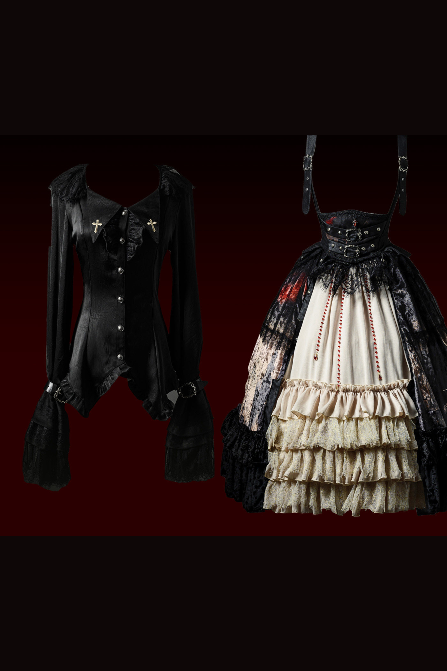 ゴシックロリータダークジャンパースカート+シャツ