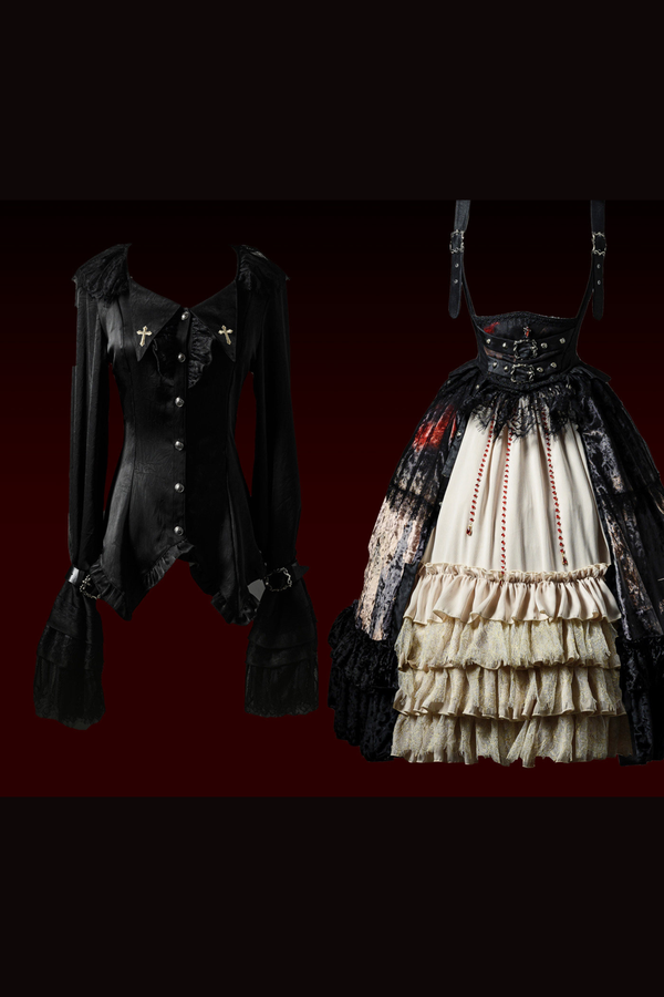 ゴシックロリータダークジャンパースカート+シャツ