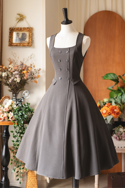 英国風レトロエレガントノースリーブドレス