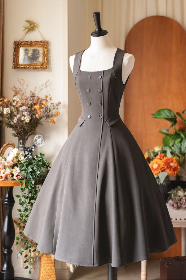 英国風レトロエレガントノースリーブドレス
