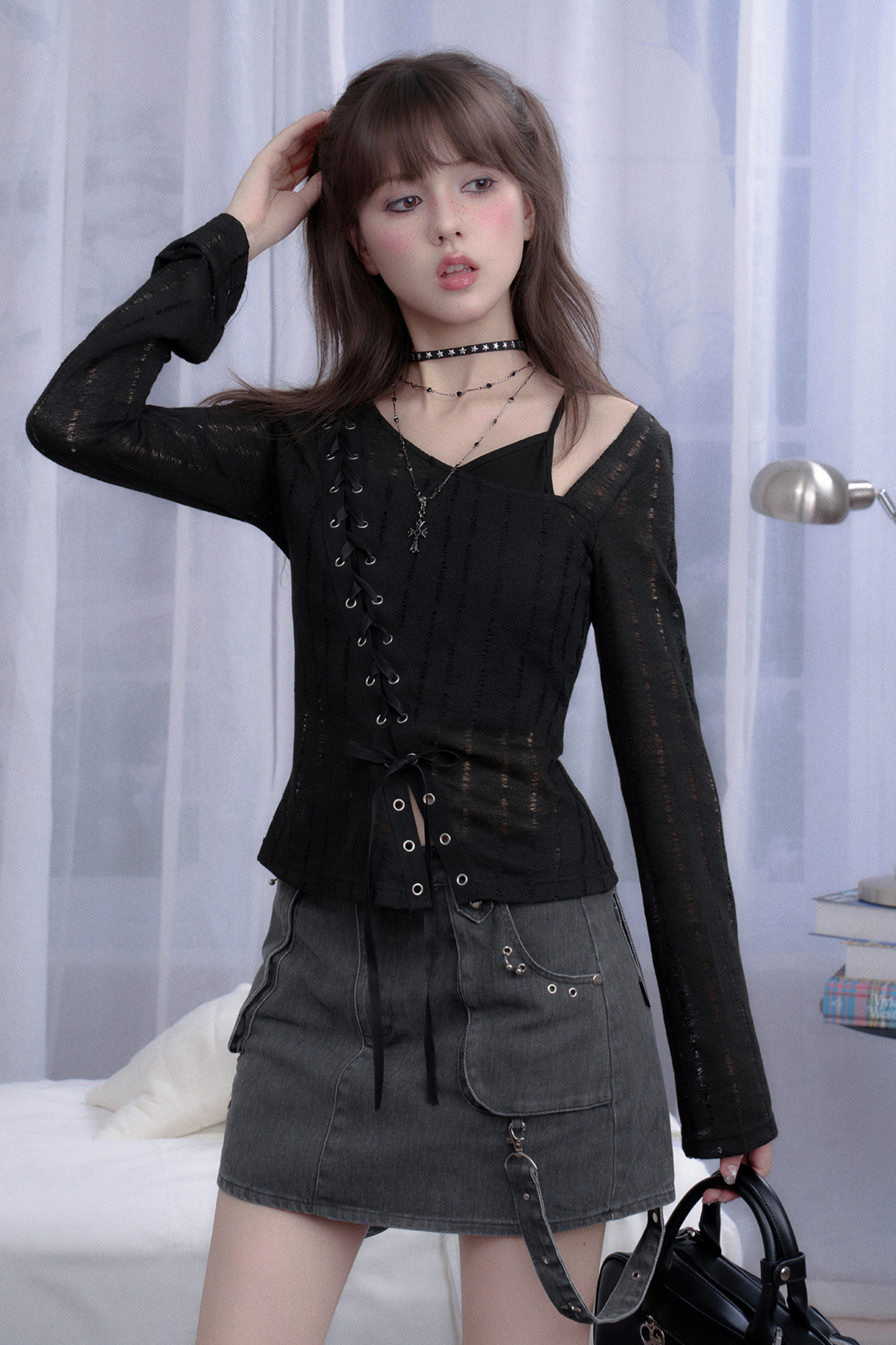 スパイシーレースアップフェイクツーピーストップス