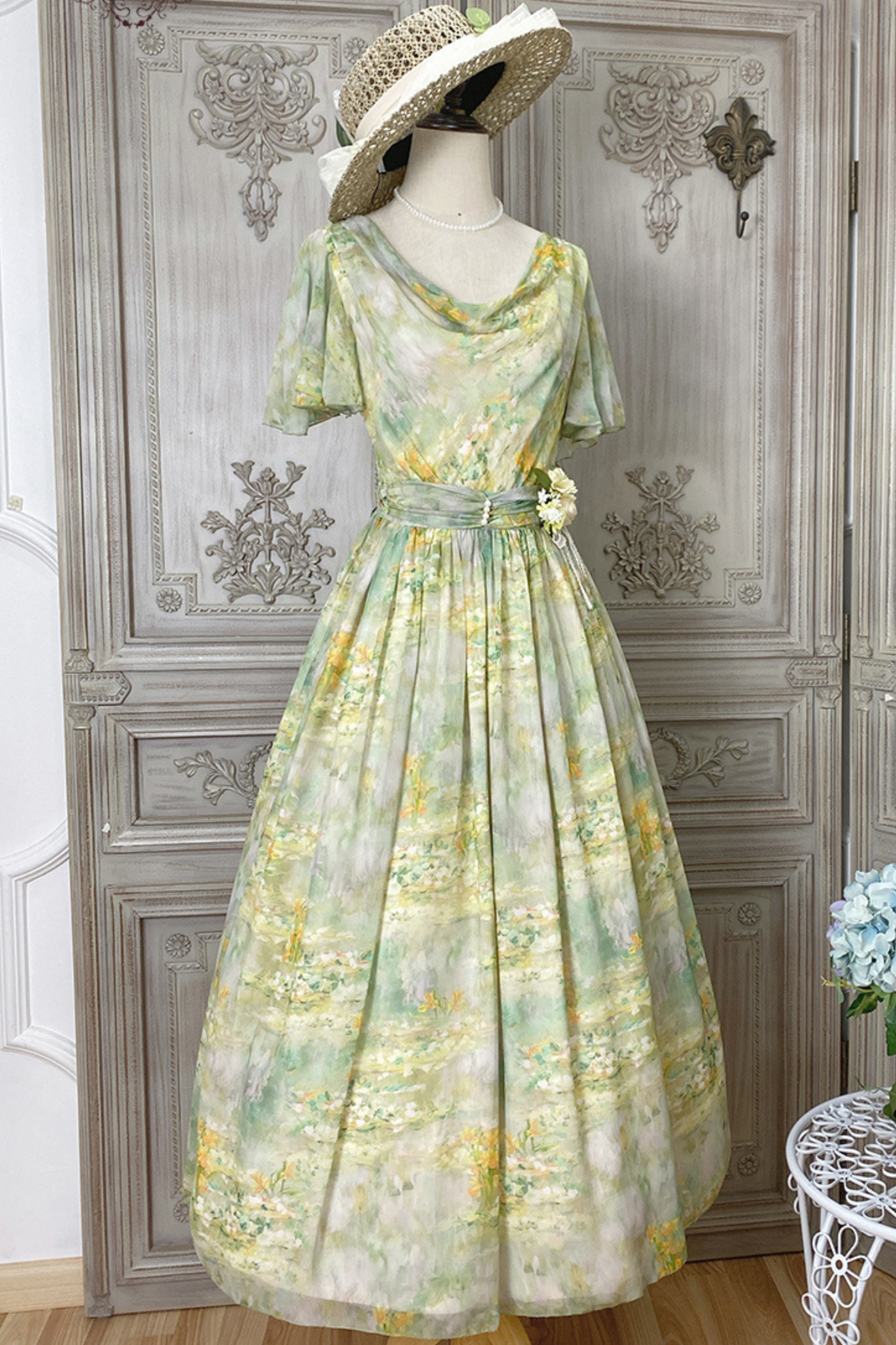 マーブルリゾートシフォンプリントドレス