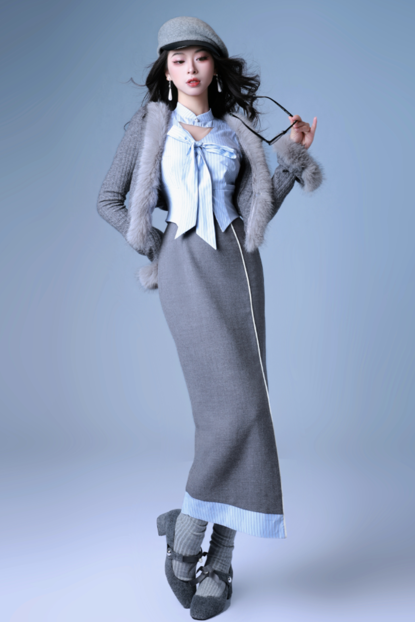 Faux Two Piece Lady Slit Dress