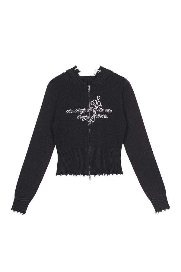 Double Zipper Knit Hooded Cardigan