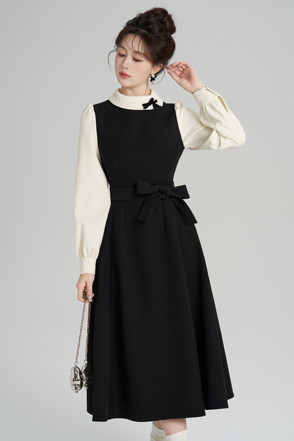 エレガントヘプバーンパッチワークドレス