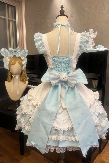 [Pre-order Deadline: April 6] Sweet Ruffled Bunny Lolita Jumper Skirt + Shirt + Headband + Bonnet + Headband + Sleeves + Necklace + Tail