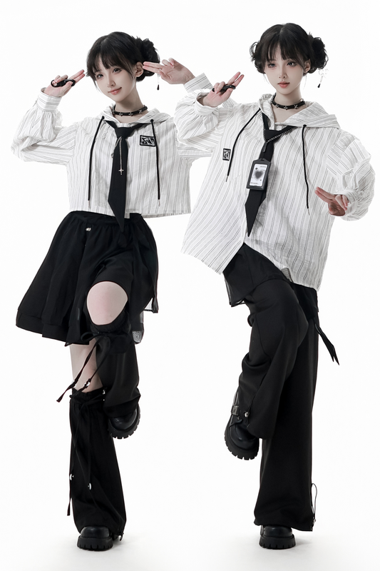 ストライプカップルガールフレンドチャイナセットアップ