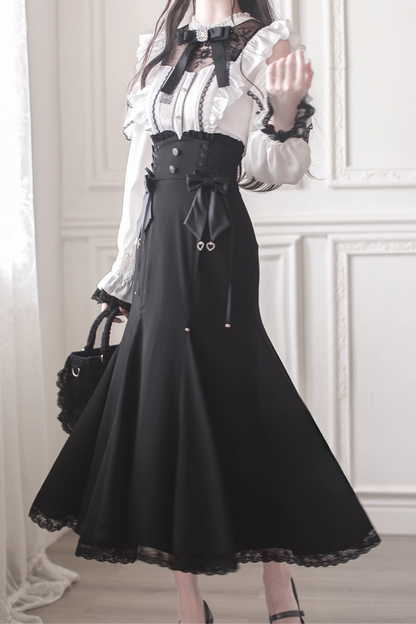 リボンオフショルシャツ+エレガントマーメイドスカート