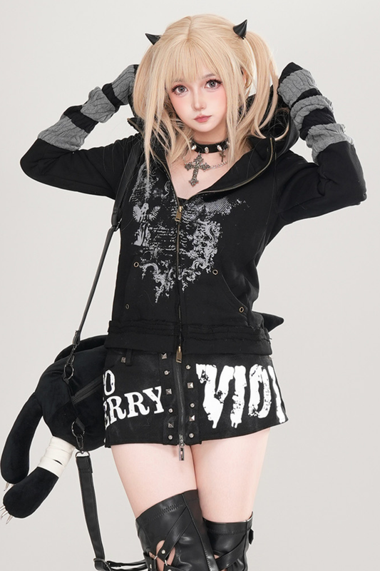 Y2K Fleece-Lined Hooded Jacket