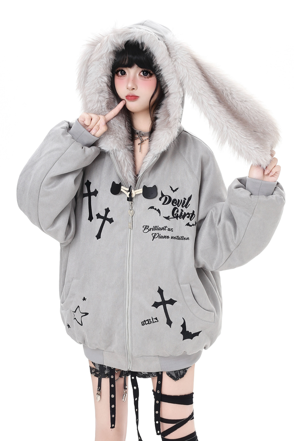 バニーファーフードジップジャケット