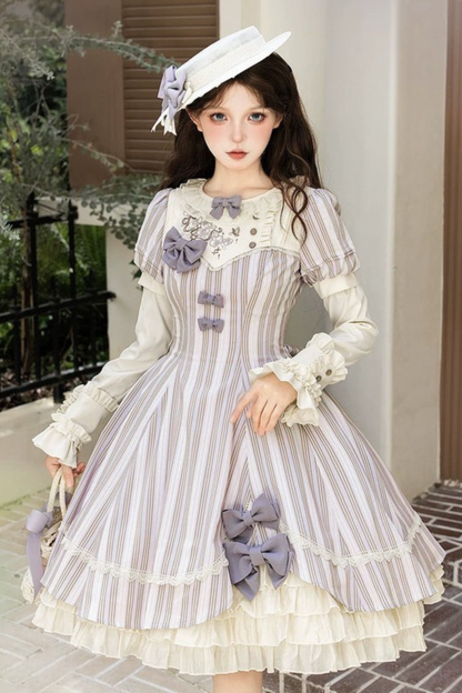 【预售商品】条纹洛丽塔连衣裙+蝴蝶结发夹
