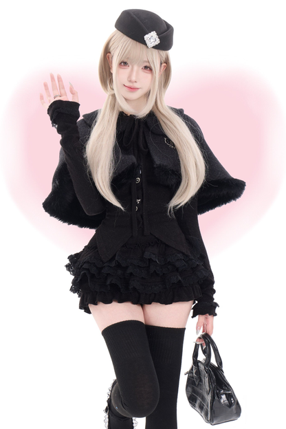 ダークスリムトップス+ショール+スカート