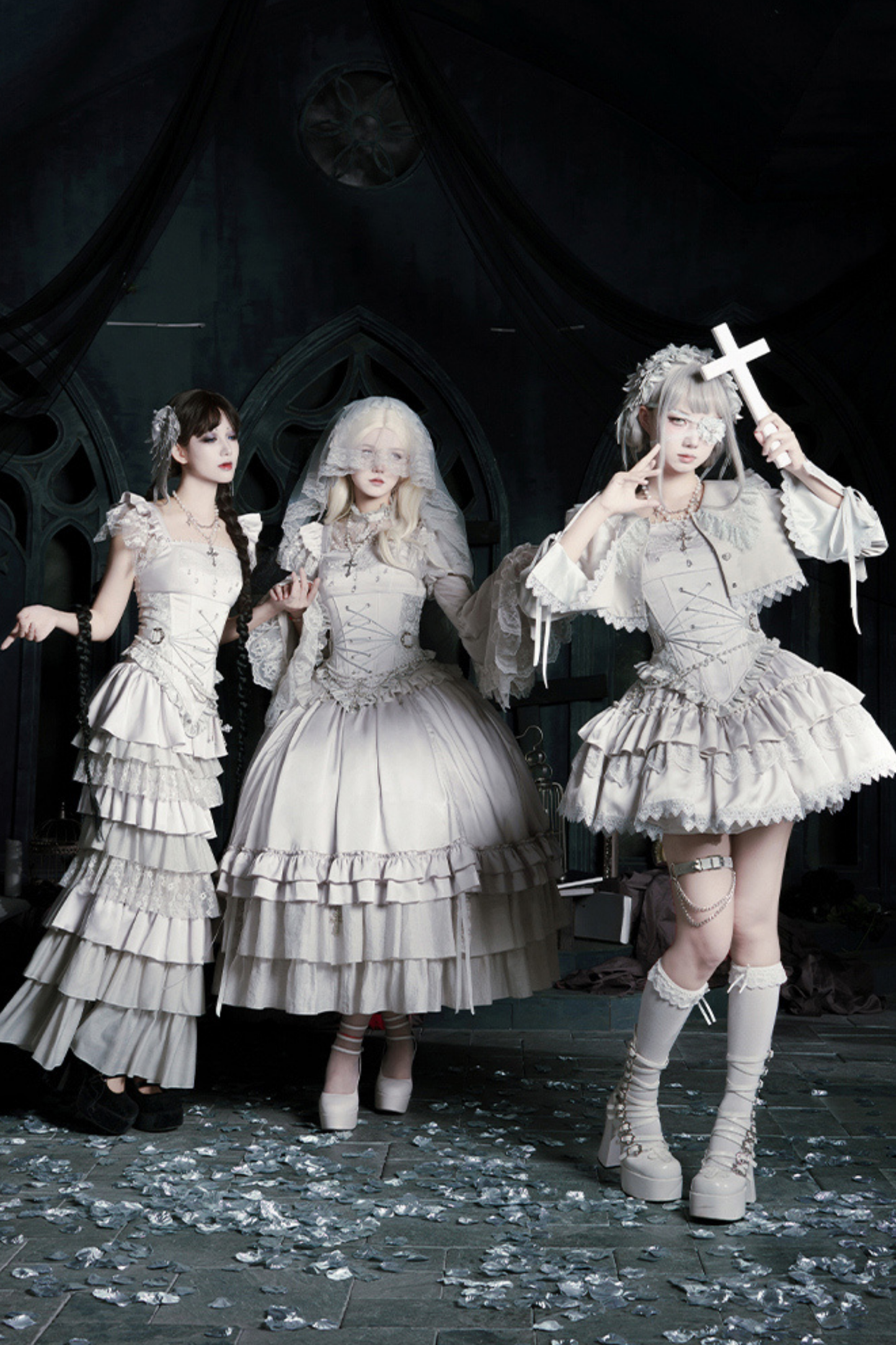 ゴシックロリータスカート+コルセット+ベール+ネックレス+ウエストチェーン