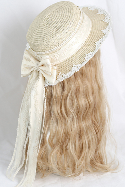 Lace Long Ribbon Straw Hat