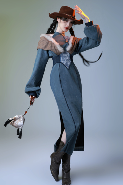 Retro Denim China Long Dress