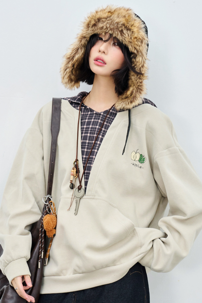 グラビティミュージアムフェイクツーピースチェックフードトップス